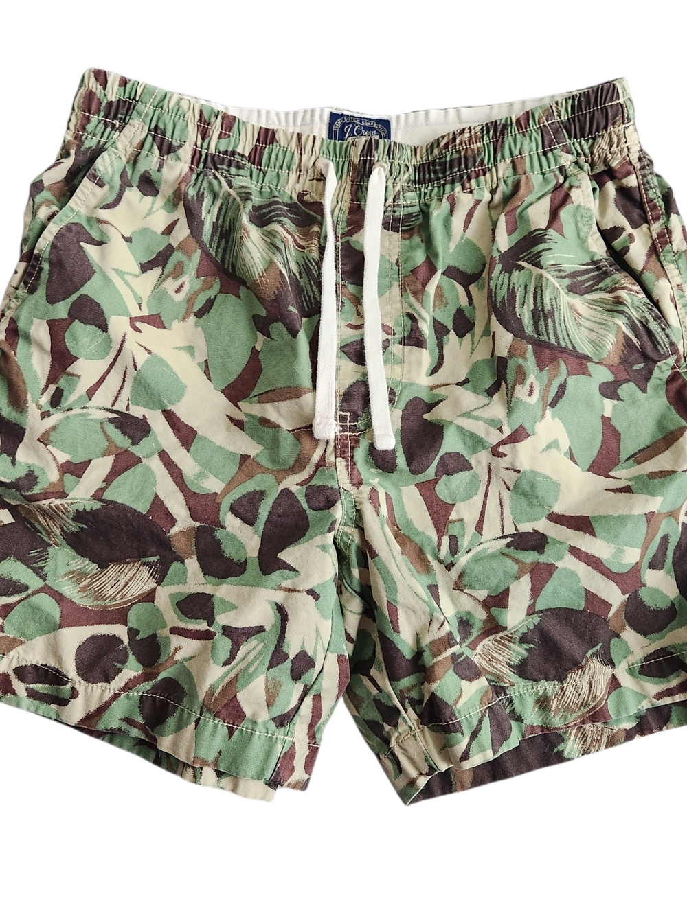 J Crew Dock Shorts Jungle Leaf Camo Men's S Green Drawstring Resort Pockets Golf